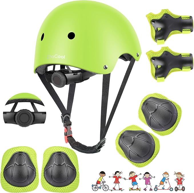 DaCool Kids Bike Helmet Set Skateboard Knee Pads - Kids Helmet Elbow Pads Wrist Guards Adjustable for 3~10yrs Girl Boy Kids Protective Gear Set for Sport Cycling Bike Roller Skating Scooter