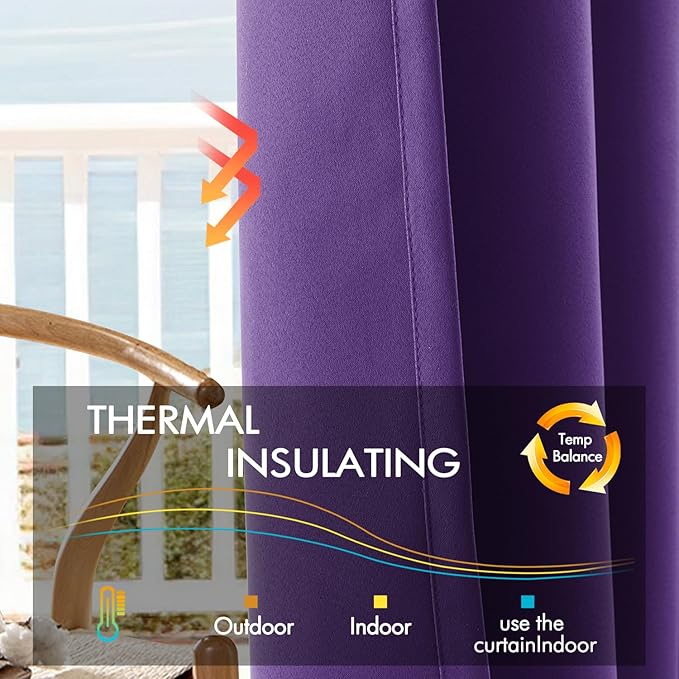 ANRODUO Back Tab Blackout Curtains for Bedroom Living Room, Rod Pocket Pinch Pleated Thermal Insulated Room Darkening Curtains 90 Inches Long 2 Panels, Purple, 42 x 90 Inch