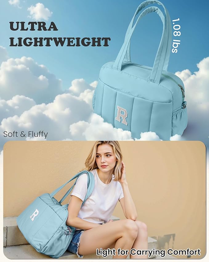 Duffle Bag, Weekender Bags for Girl，Teenage Girl Gifts-Initial Overnight Bag with Wet Pocket，Lightweight Dance Bags Personalized Gymnastics bag with Makeup Pouch