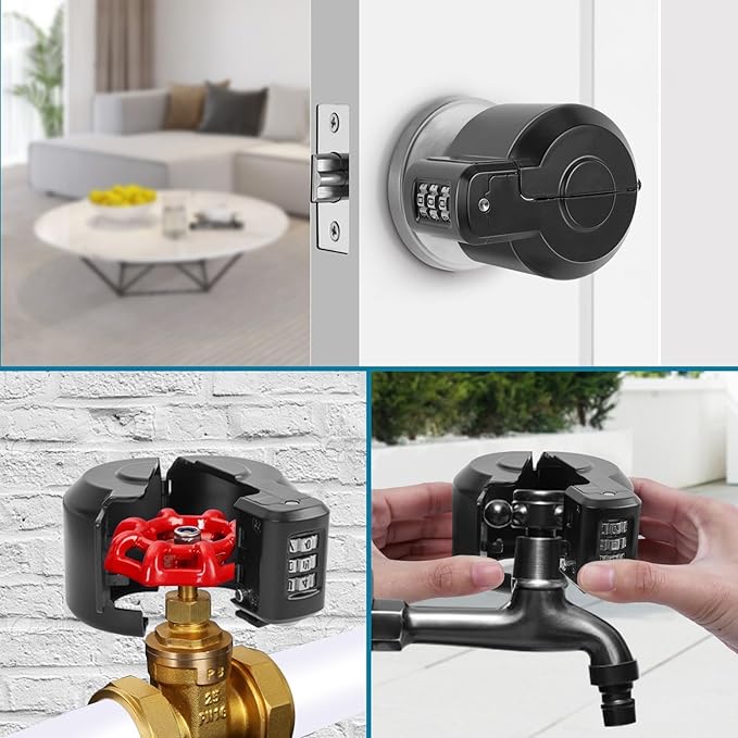 Door Knob Lock Combination Out Device Cover to The Doorknob/Faucet/Water Valve Hose Lock, Temporary Door Handle Combination Lock, Prevents Turning of Door Knob and Access to Keyhole