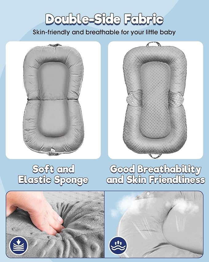 Baby Lounger Pillow : 3-in-1 Infant Lounger for Newborn 0-24 Months, Portable Tummy Time Mat for Home and Travel, Breathable & Soft Baby Seat for Baby, Babies Essentials Gifts, Grey