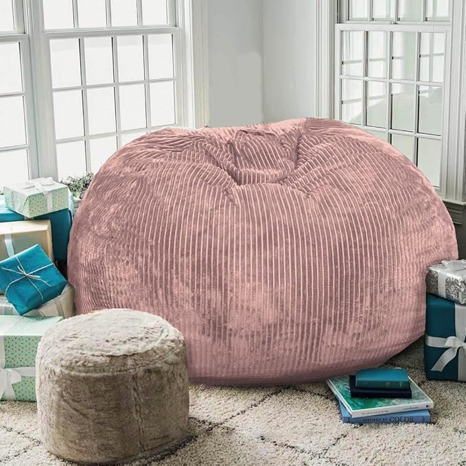 Bean Bag Chairs with Faux Rabbit Fur Cover, 4 ft Giant Memory Foam Bean Bag Chairs for Adults/Teens with Filling,Ultra Soft Faux Fur Fabric, Round Fluffy Sofa for Living Room Bedroom College Dorm