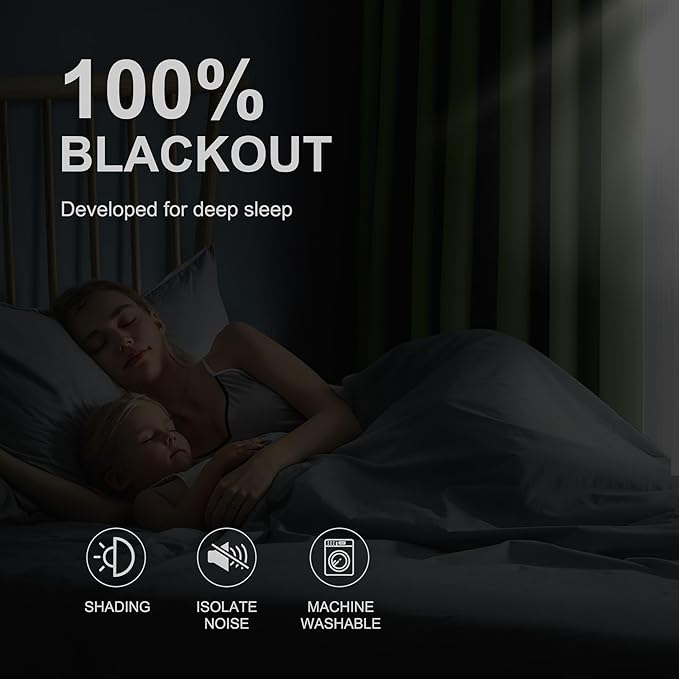 NICETOWN 100% Blackout Curtains 84 inch Long for Bedroom, Total Blackout Thermal Insulated Grommet Long Window Curtains 2 Panels Set, 2 Panels, Olive, 52 inch Wide