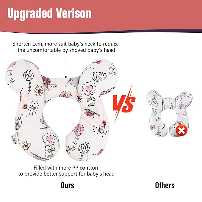 KAKIBLIN Baby Neck Pillow, Upgraded Baby Support Pillow,Babies Head Pillow,Neck Support Pillow for for Car Seat,Pushchair,Travel (Hippo)