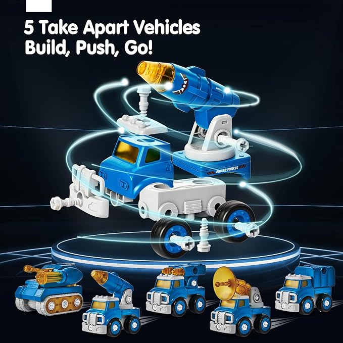 hahaland 5 Year Old Boy Birthday Gift - STEM Toys for Ages 5-7, Toy for 5 6 Year Old Boy, 5 in 1 Building Take Apart Trucks Transform to Robot, Boys Toys Stocking Stuffers for Kids Christmas Ages 5-8