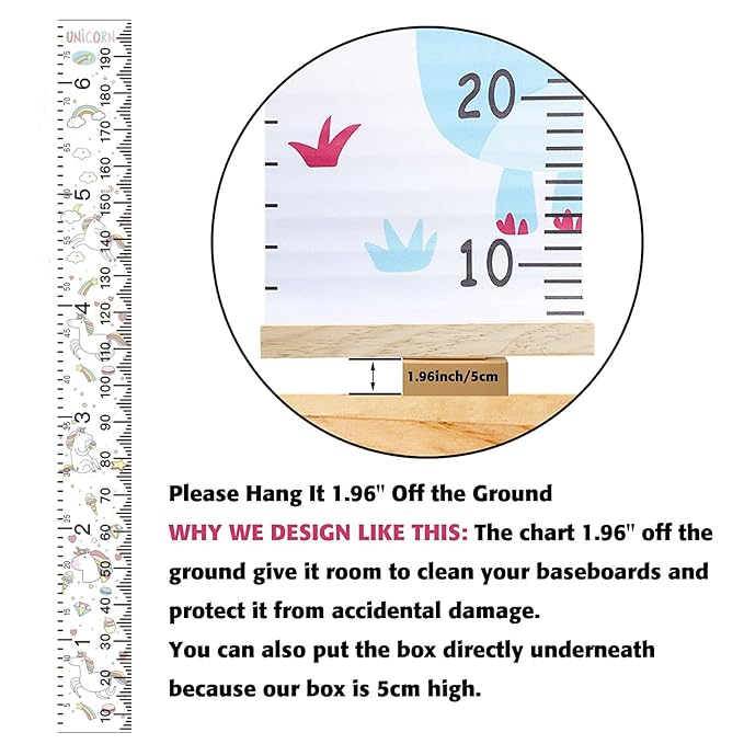 Growth Chart Wall Hanging, Portable Kids Wall Ruler Removable Height Measure Chart for Boys Girls Growth Ruler from Baby to Adult for Child's Room Decoration 79''7.9'' (Rainbow Unicorn)