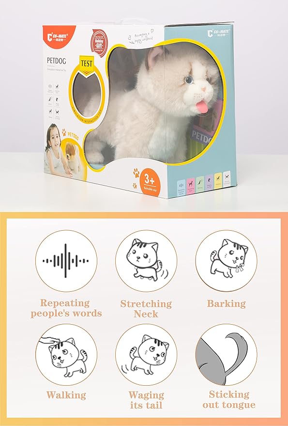Electronic Interactive Ragdoll Cat - Realistic Handmade Toy with Walking, Barking, Wagging Tail & Talking - Robotic Pet Toy for Toddler Kids