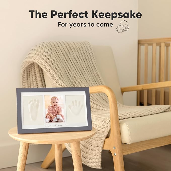 Baby Hand and Footprint Kit - Clay Handprint Keepsake Frame, Newborn Nursery Picture Frame, Personalized New Mom Gifts for Baby Shower & Registry (Gunmetal Gray)