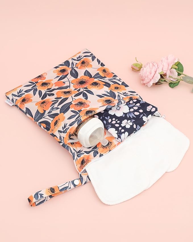 ALVABABY 3 Cloth Diaper Wet Dry Bags Waterproof Reusable with Two Zippered Pockets Travel Beach Pool Daycare Soiled Baby Items Yoga Gym Bag for Swimsuits or Wet Clothes Small medium Large 3L-SML08