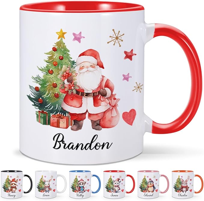 Custom Christmas Coffee Mug Personalized Hot Chocolate Mug for Kids Customized Hot Cocoa Cups with Name 11oz Ceramic Santa Mugs Winter Holiday Xmas Mugs Christmas Gifts for Family Kids Xmas Decor