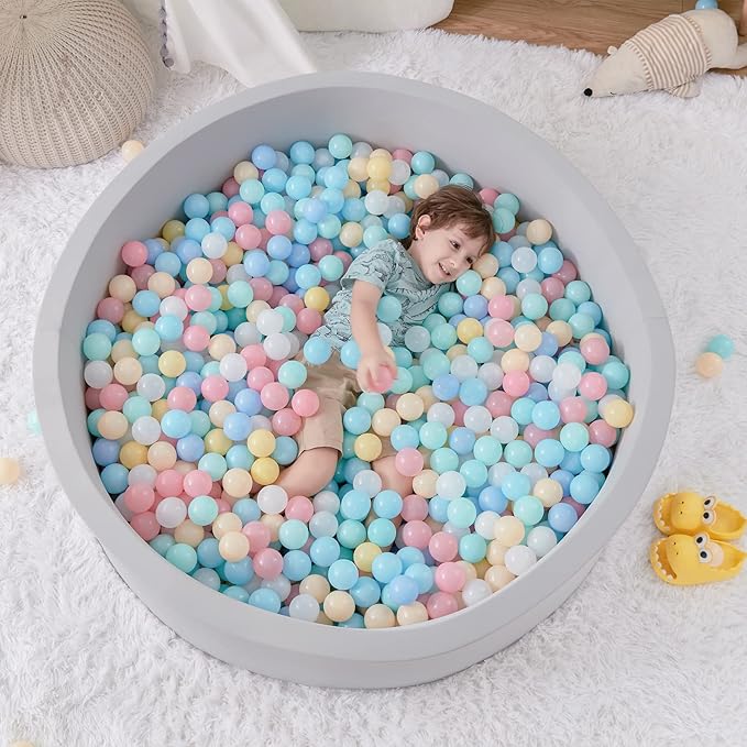 Foam Ball Pit, 47.2"x 13.8" Large Ball Pits for Toddlers, Soft Round Kiddie Baby Playpen Ball Pool for Kids, Ideal Gift for Babies Indoor and Outdoor Game, Grey, (Balls not Included)