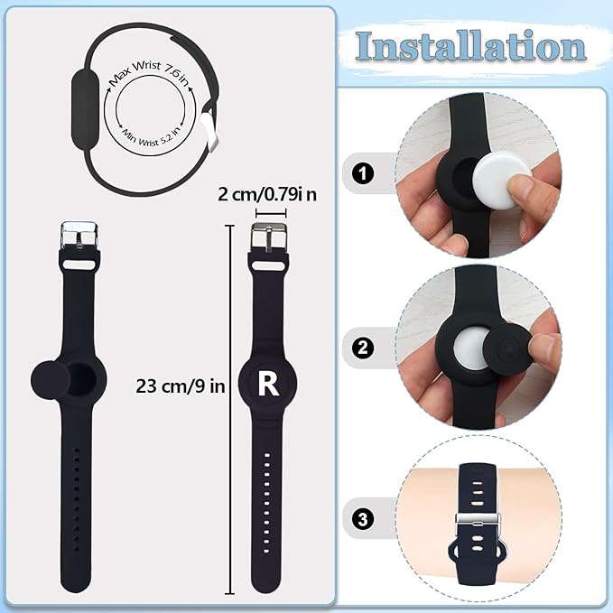 Waterproof Bracelet for AirTag Kids, Personalized Initial Letter Hidden Holder Compatible with Air Tag, Silicone Case for Airtag Adjustable Anti-Lost GPS Tracker for Toddler Child Elder, R