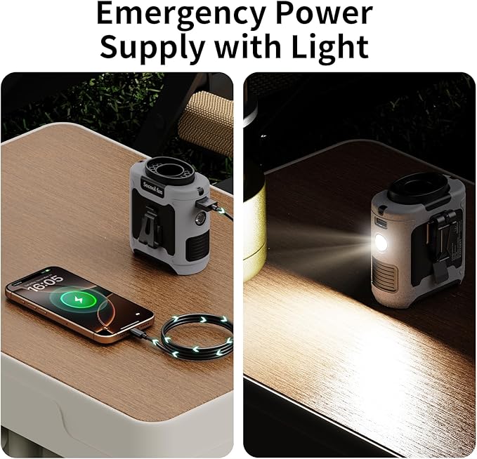 Socool 10000mAh Portable Waist Fan Clip on Wearable Belt Personal Fan Rechargeable Battery Operated With 5 Speeds & Flashlight Neck Hands-Free 40H Cooling For Outdoor Travel Camping Power Bank (Gray)