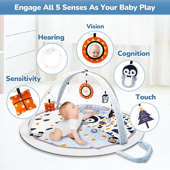 Baby Play Mat Tummy Time Mat with Exclusive Foldable Design, Stage-Based Skill Development Activity Gym Mat, Machine Washable Play Mat for Baby Girl with Gift Package