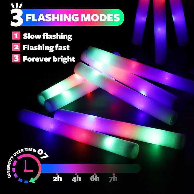 68 PCS LED Foam Glow Sticks Bulk, Glow in the Dark Party Supplies with 3 Modes Colorful Flashing, Neon Party Favors for Birthday, Wedding, Carnival, Concert, Halloween Glow Sticks