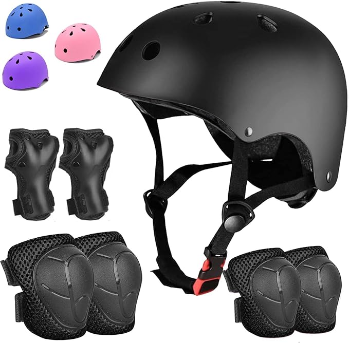 Kids Bike Helmet Set Adjustable for Children, Boys, Girls and Teenagers Aged 3-8 Years Includes Elbow, Knee, Wrist Guards Children's Helmet Protection Set for Bikes SkateboardsRollerskates