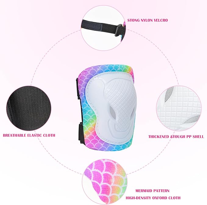 Kids Knee and Elbow Pads Set, 7 in 1 Skating Protective Gear for Skateboard, Roller Skating, Scooter, Cycling, 3-8 Years