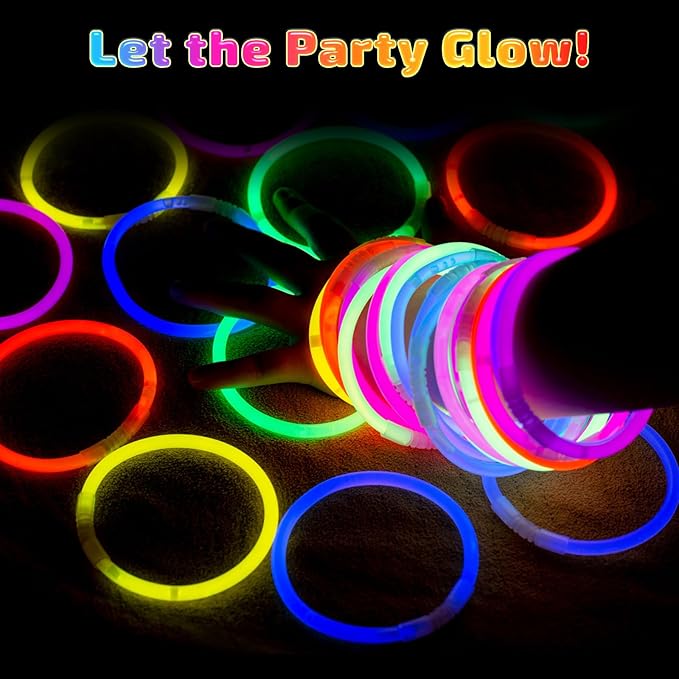 400 Pcs Glow Sticks Bulk Party Pack, 8'' Glow in the Dark Party Supplies, Glow in the Dark Light Up Sticks with Connectors, Party Favors for Birthday, Concert, Raves, Halloween, Christmas