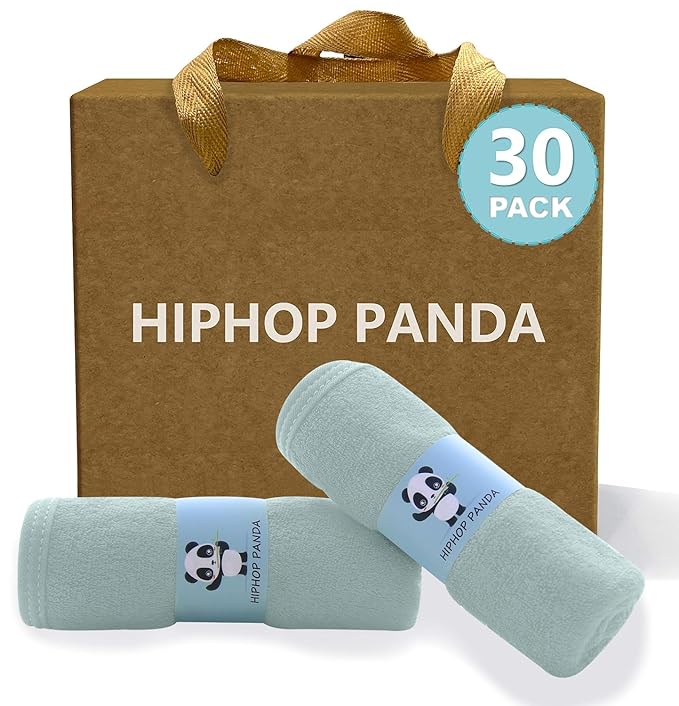 HIPHOP PANDA Baby Washcloths, Rayon Made from Bamboo - 2 Layer Ultra Soft Absorbent Newborn Bath Face Towel - Reusable Baby Wipes for Delicate Skin - Green, 30 Pack