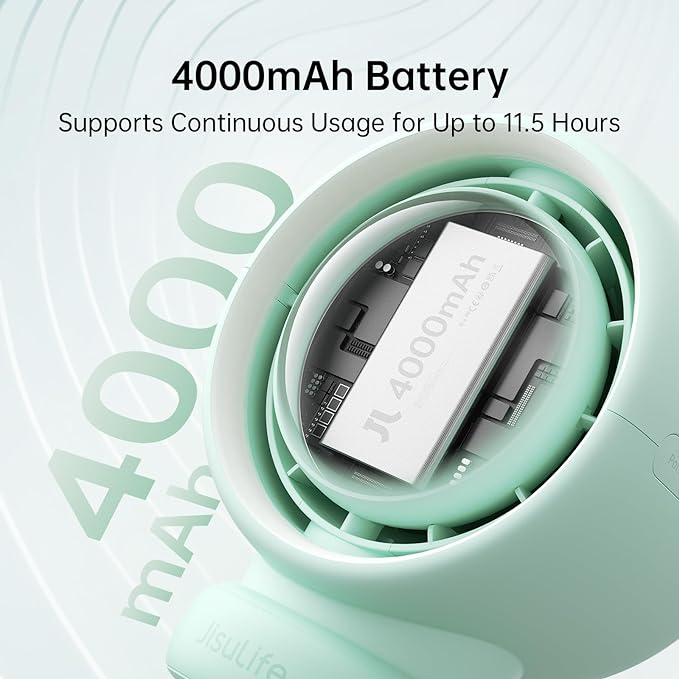 JISULIFE Stroller Fan Baby Large, Safe Bladeless for Crib, Desk, 4000mAh Battery Rechargeable Portable Cooling Fan with Air Turbo Tech, Night Light, Food-Grade Gift for Mom/Dad/Friend - Green