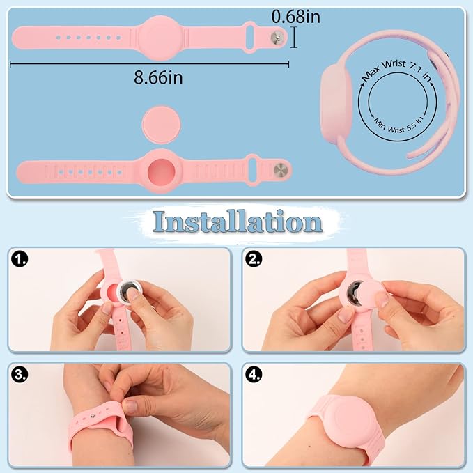 Kids Waterproof Bracelet Compatible with Apple AirTag, Hidden Silicon Protective Case for Air Tag GPS Tracker Holder, Adjustable Anti-Lost Watch Band for Toddler Child (4 Pack)