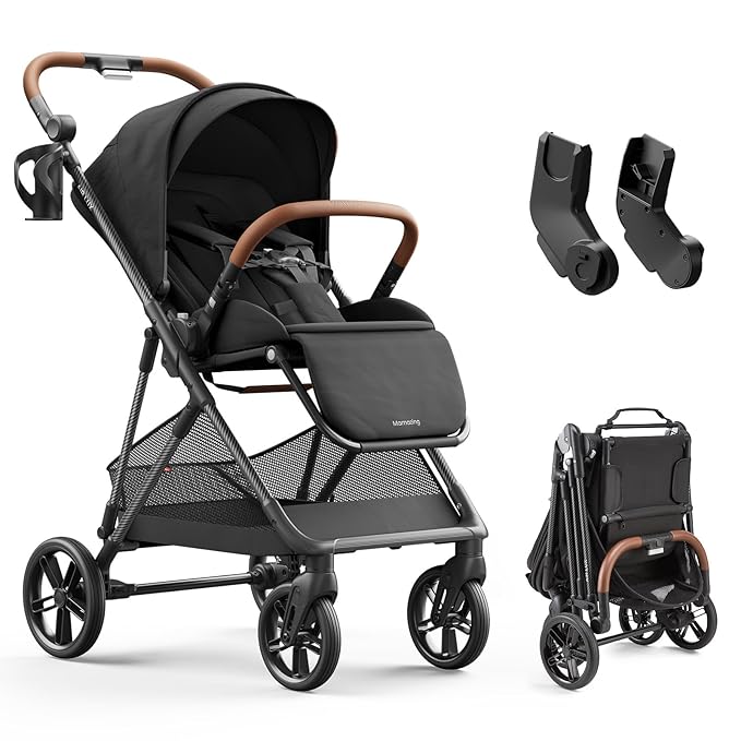 Air Lux Baby Stroller with Carbon Fiber Frame, One-Hand Fold & Reversible Seat, Magnetic 5-Pt Harness, Car Seat Adapter, 15.8lbs, Meteorite