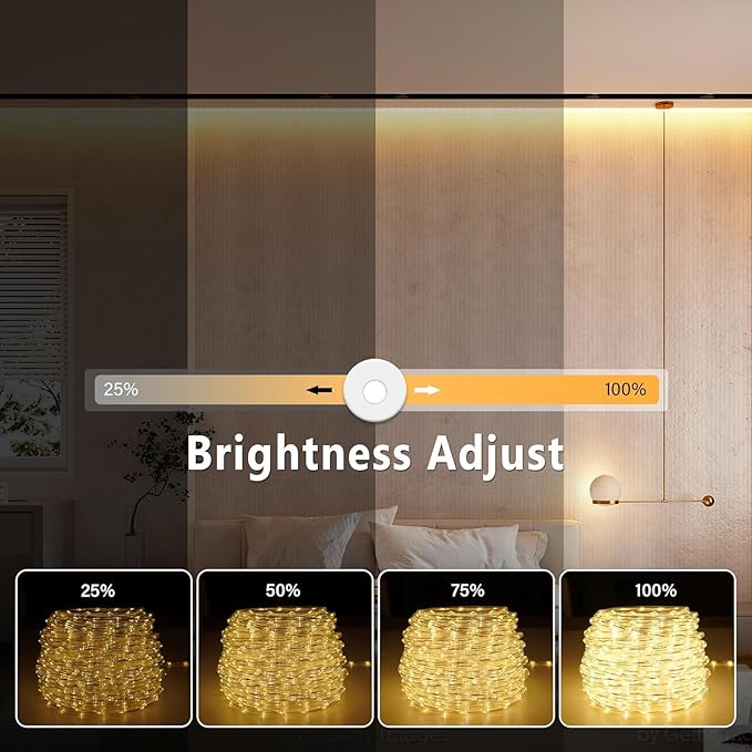 Connectable Outdoor Rope Lights, 50ft 600 LED Warm White Strip Light Plug in for Indoor with Waterproof 8 Modes, Outdoor String Lights for Camping, Garden, Backyard, Patio, Deck, Pool, Tree Décor