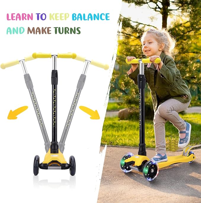 3 Wheel Scooter for Kids Ages 6-12,Kids Scooter with Light Up Wheels, Sturdy Deck Design, and 4 Height Adjustable Suitable for Kid Ages 3-12