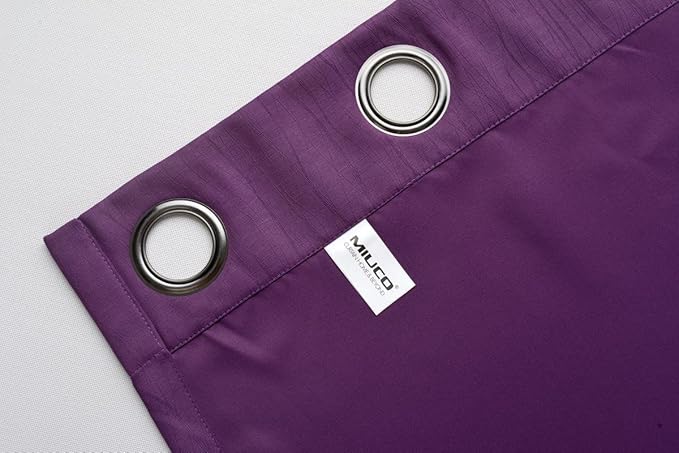 MIUCO Room Darkening Textured Grommet Window Treatment Blackout Curtains for Bedroom 2 Panels 52x95 Inch Purple