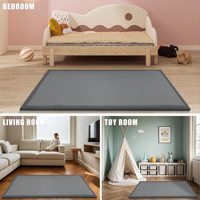 Thick Play Mat for Baby, 50 X 50x 1.3" Memory Foam Playpen Mat,Ultra Soft Tummy Time Mat with Non-Slip Backing, Baby Crawling Mat Child Nursery Rug for Infant, Toddlers, Kids (Dark Gray)