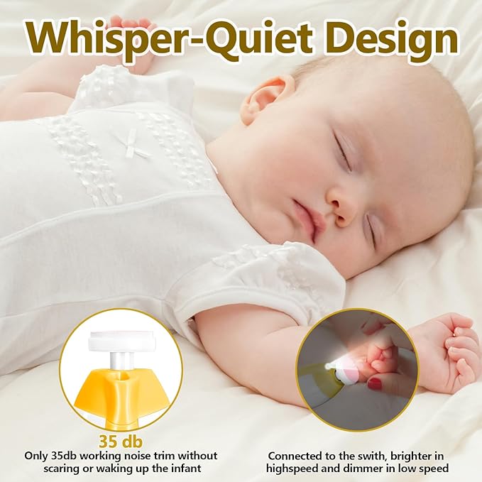 Baby Nail Trimmer Electric, 6 in 1 Rechargeable Baby Nail Clippers Manicure Set Grooming Kit for Toddler Infant or Adults (Yellow)