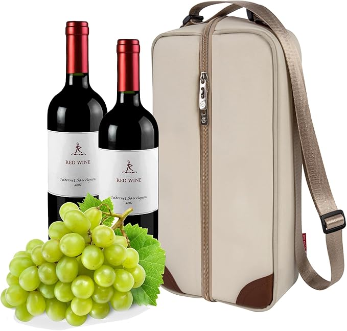 ALLCAMP Wine Tote Bag with Cooler Compartment，Picnic Set Carrying Two Sets of Tableware（Cream-Colored）