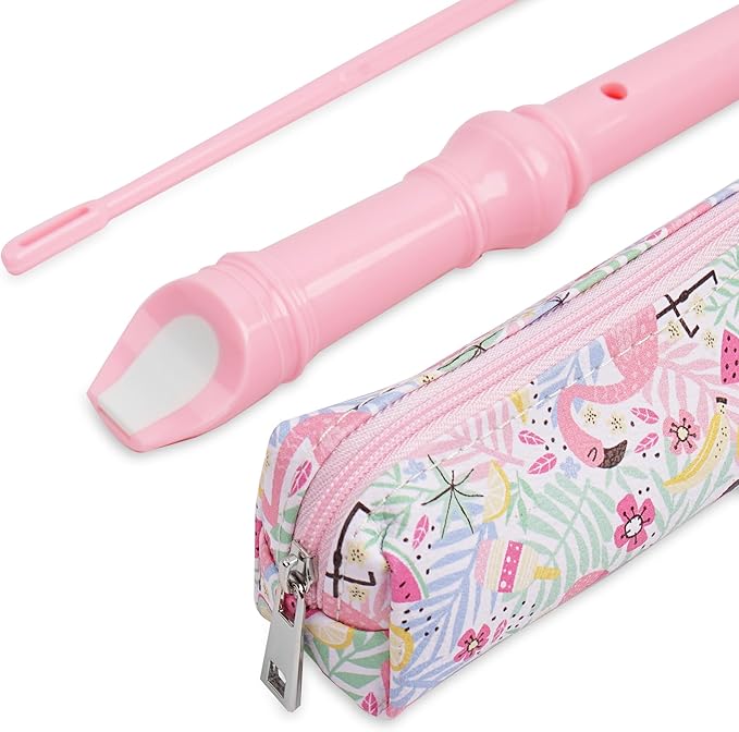 Recorder Instrument for Beginner Adults,8-Hole Soprano Descant Recorder Music Flute with Cleaning Rod & Case Bag For Home Entertainment(2-Pink Flamingo2)