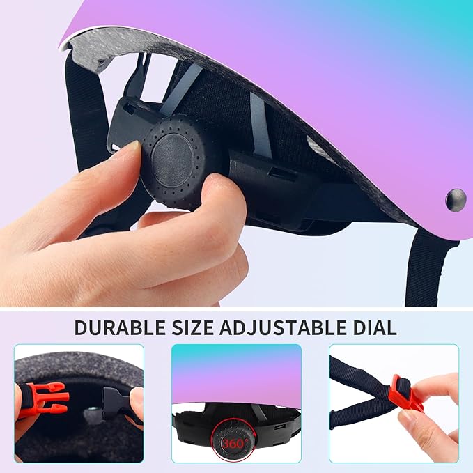 Adjustable Kids Bike Helmet with Knee & Elbow Pads Set, Color Gradient Design for Boys and Girls Aged 3-14+, for Skateboarding, Scooter, Roller & Inline Skating, Longboard