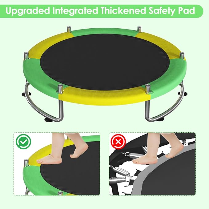 Trampoline for Kids, Upgrade Full Anti-Rust 440lbsToddler Trampoline with Net, Upgraded Ring Legs with Adjustable Gymnastics Bar&Toys, Gifts for Ages 1-8 Boys&Girls