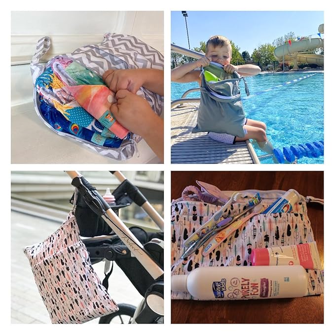 ALVABABY 3pcs Baby Cloth Diaper Wet Dry Bags Waterproof Reusable with Two Zippered Pockets Travel Beach Pool Daycare Soiled Baby Items Yoga Gym Bag for Swimsuits or Wet Clothes 3L-YA132