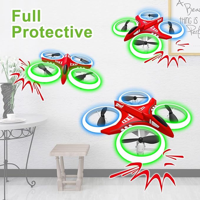 Dwi Dowellin 4.9 Inch Mini Drone for Kids Crash Proof LED Lights One Key Take Off Landing Flips RC Remote Control Small Drones Toys for Beginners Boys and Girls Adults Nano Quadcopter, Red