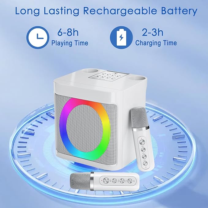 Karaoke Machine for Kids Adults - Portable Bluetooth Speaker with 2 Wireless Microphones, Singing Machine for Party, Birthday Gifts for Girls Boys Ages 4, 5, 6, 7, 8, 9, 10, 11, 12+ Years Old