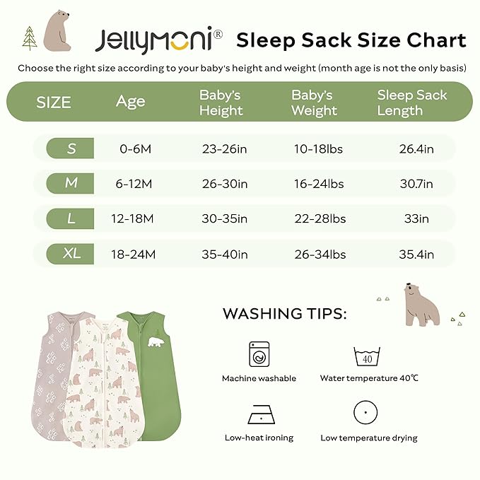 JELLYMONI Baby Sleep Sack 0-6 Months, 100% Cotton 3 Pack 0.5 TOG Baby Wearable Blanket Infant Sleep Sack with 2-Way Zipper Newborn Sleep Sacks