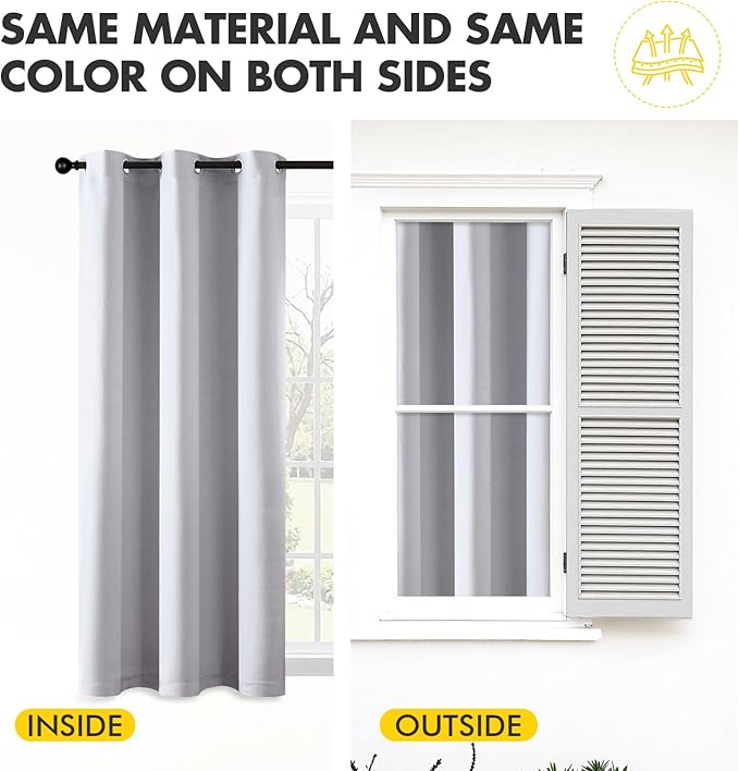 MIULEE Bedroom Blackout Curtains Thermal Insulated Room Darkening Drapes for Living Room Kitchen Grommet Top Light Blocking Window Treatment Curtains, 40 x 45 Inches Long, 2 Panels, Greyish White