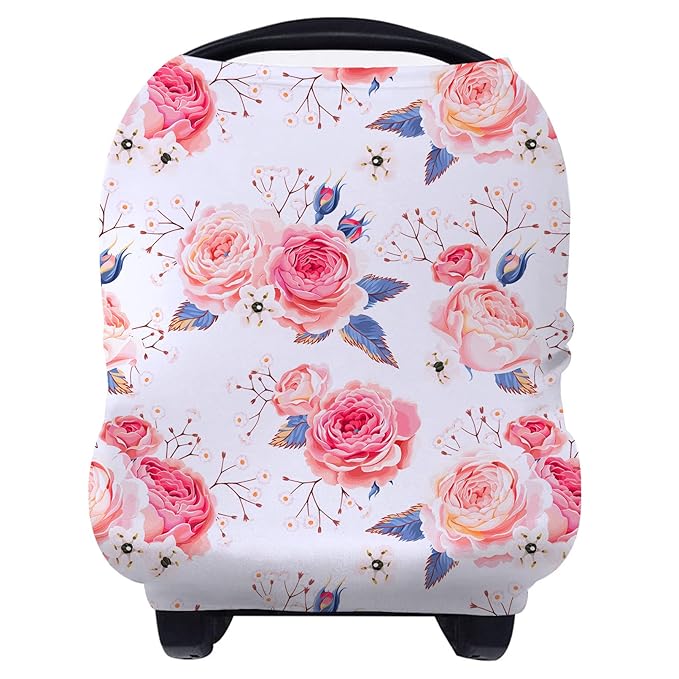 Yoofoss Nursing Cover Breastfeeding Scarf - Baby Car Seat Covers, Infant Stroller Cover, Strechy Carseat Canopy for Boys and Girls (Flower)