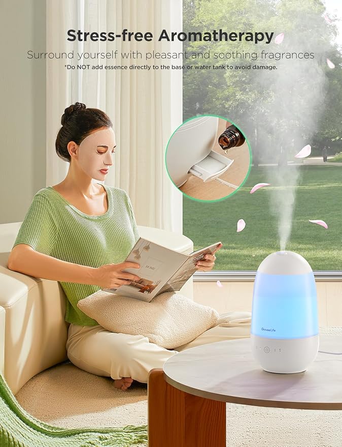 GoveeLife Humidifiers for Bedroom, Smart Cool Mist Air Humidifier for Baby, Nursery, Plants, Easy to Clean & Top Fill Ultrasonic Humidifier with APP & Voice Control, Essential Oil Diffuser, Nightlight