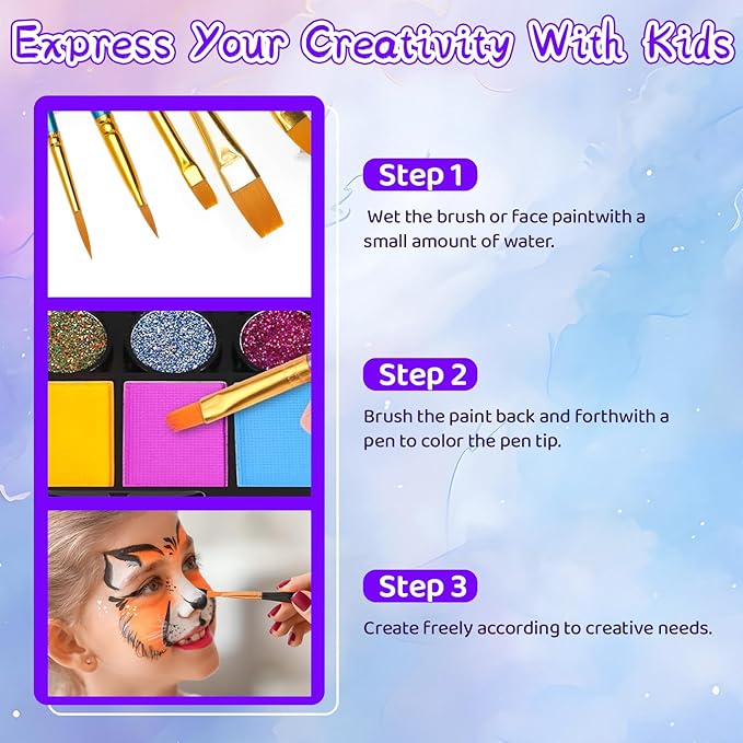 Face Painting Kit, 42 Colors Body Paint With 10 Pcs Brushes, Safe & Non-Toxic Washable for Children Adults Halloween Christmas Party