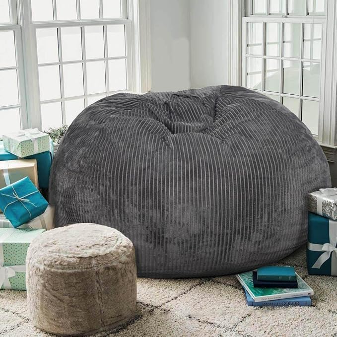 Bean Bag Chair 3Ft Luxurious Faux Rabbit Fur Memory Foam Bean Bag Chairs for Adults/Teens with Filling,Ultra Soft Faux Fur Fabric, Round Fluffy Sofa for Living Room Bedroom College Dorm (Grey)