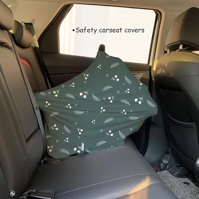 Carseat Covers for Baby Breastfeeding – Multi use Car Seat Canopy Cover, Infant Stroller Canopy Cover for Girls (Green Print)