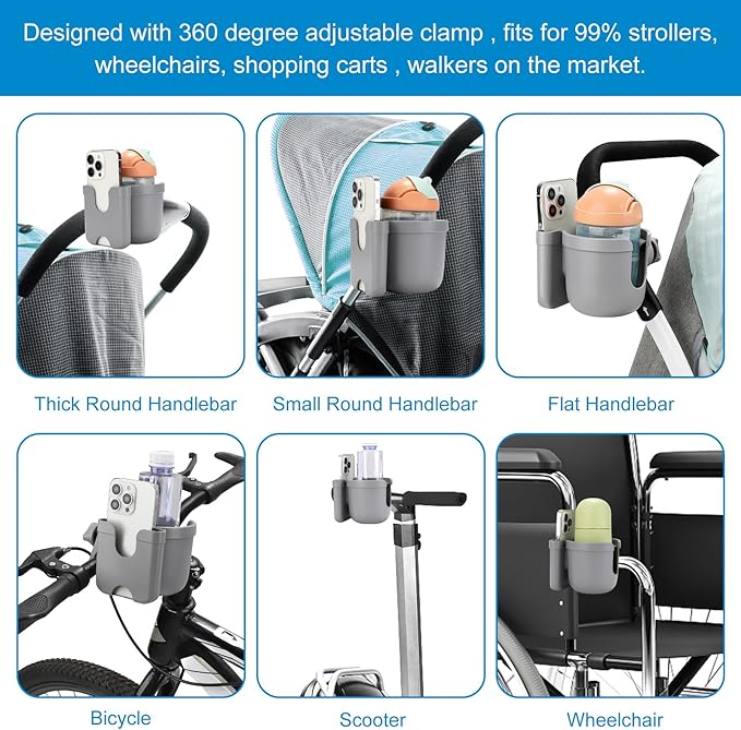 Accmor Stroller Cup Holder with Phone Holder, Bike Cup Holder, Universal Cup Holder for Uppababy Nuna Doona Strollers, 2-in-1 Cup Phone Holder for Stroller, Bike, Wheelchair, Walker, Scooter