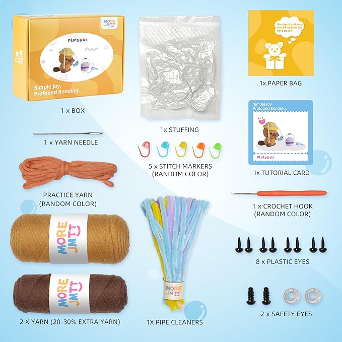 MOREJMTT Crochet Kit for Beginners Animal,Crochet Animal Kits,Crocheting Kit for Starters,Learn to Crochet with Step-by-Step Video Tutorials,Beginner Crochet Kits for Adults(Platypus)