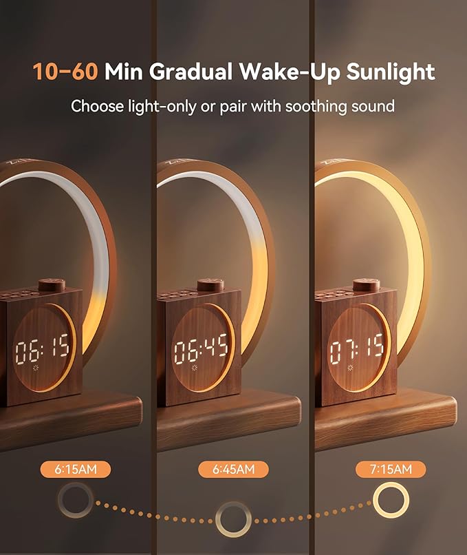 Dreamegg Sunrise Alarm Clock - Sound Machine for Sleep, 12 Ambient Colors &20-Level Dimmable Night Light, 25 Soothing Sounds, White Noise Machine, Wake Up Light for Adults, Stylish Bedroom Decor&Gift