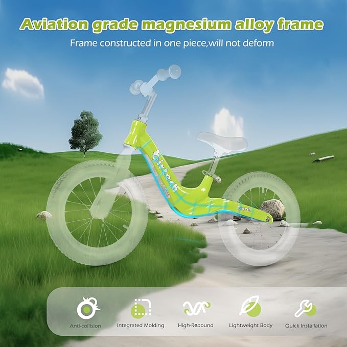 14" Kids Balance Bike for 3,4,5,6 Year Old Boys and Girls, Air Tires with Magnesium Alloy Frame, Lightweight No Pedal Toddler Training Bicycle