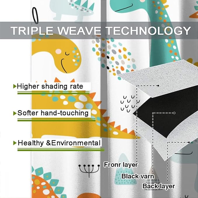 Dinosaur Curtains for Kids Boys Girls Home Decor Childish Cute Dino Animals Print Pattern Rod Pocket Blackout Window Drapes for Nursery Baby Bedroom Playroom W36xL63in 2 Panels